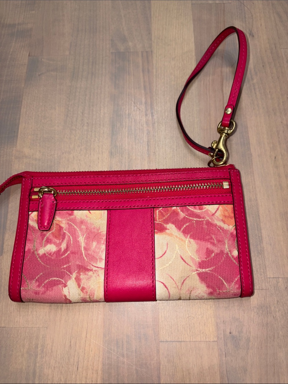 Coach Floral Canvas & Pink Leather Wristlet - Picture 2 of 6